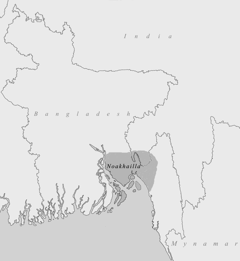 Map of Noakhailla speaking areas of South Asia
